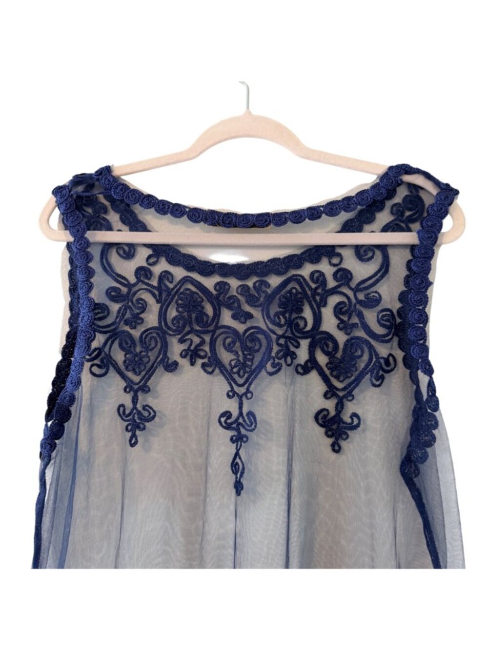 Jessica Taylor Blue Sheer Lace Embroidered Sleeveless Tunic Top Ones Sz Top - Picture 9 of 12
